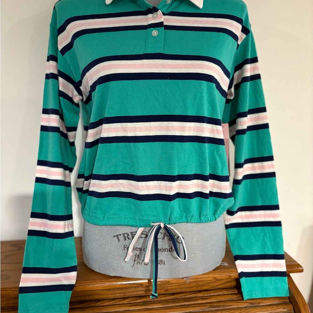 Crave Fame Women's Tie Waist Collared Long Sleeve polo Top size medium